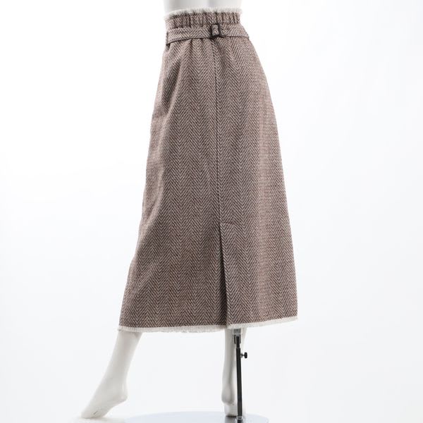 大振りヘリンボーン柄フリンジスカート