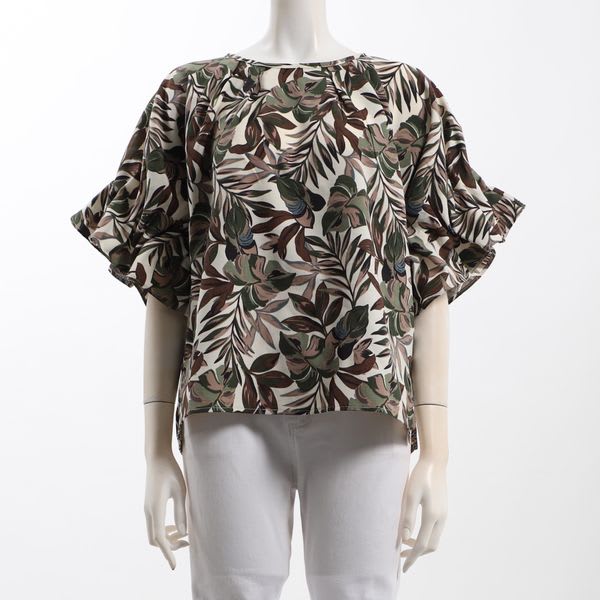 ボタニカル柄ボリュームスリーブブラウス