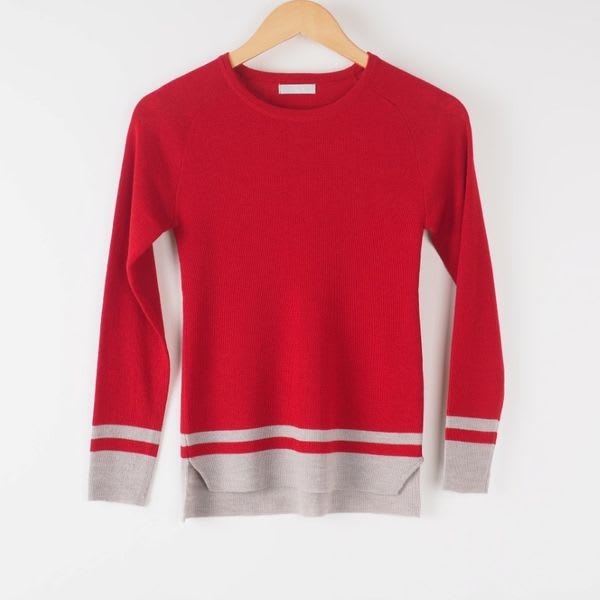 裾バイカラーラウンドネックニット