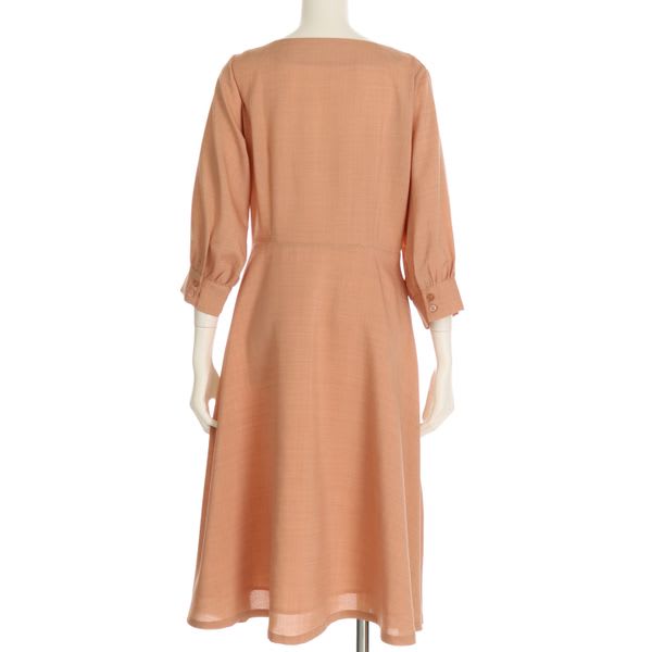 リネン調フロントボタンVネックワンピース