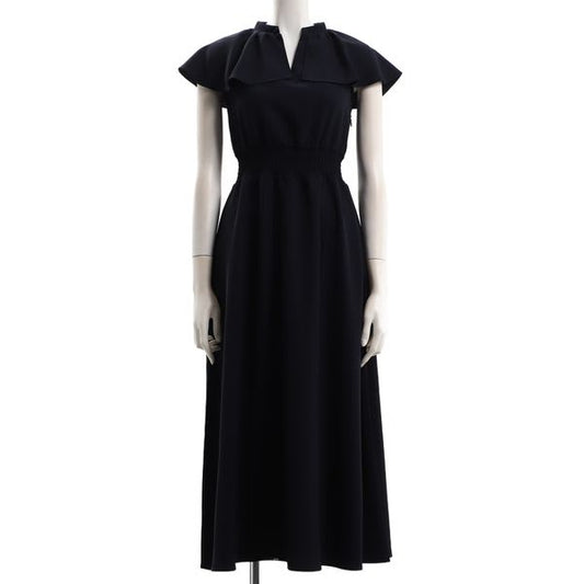 ビッグフリルオープンフロントネックワンピース