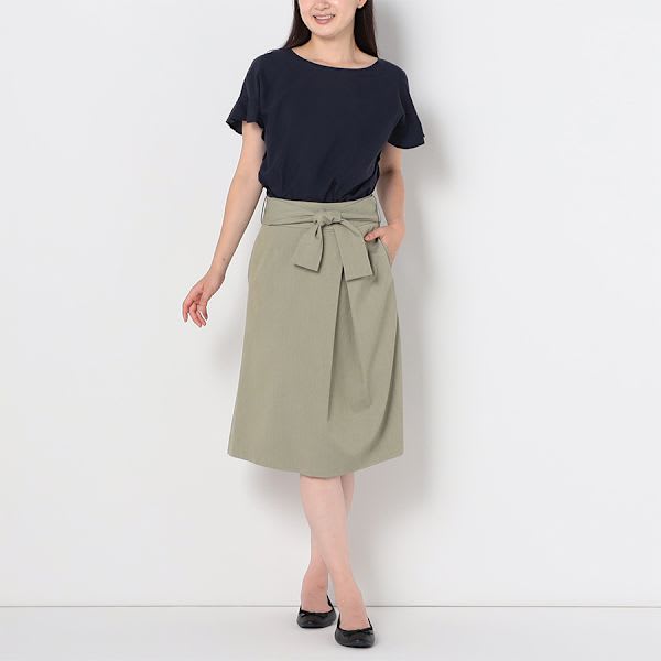 リボンベルト付きタックフレアスカート