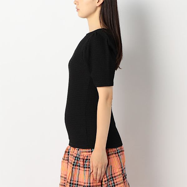 パフスリーブラウンドネックカットソー