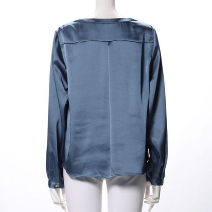 Vネックフロントボタンデザインブラウス