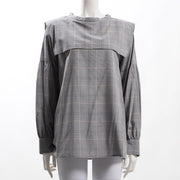 スクエアビッグカラーチェック柄ブラウス