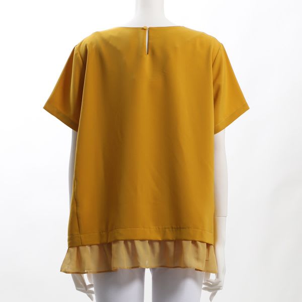 裾異素材切り替えラウンドネックブラウス