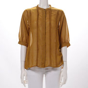 タックデザインシアーバンドカラーブラウス