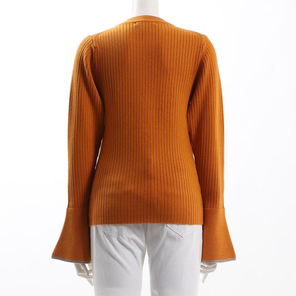 バイカラーフレアスリーブリブニット