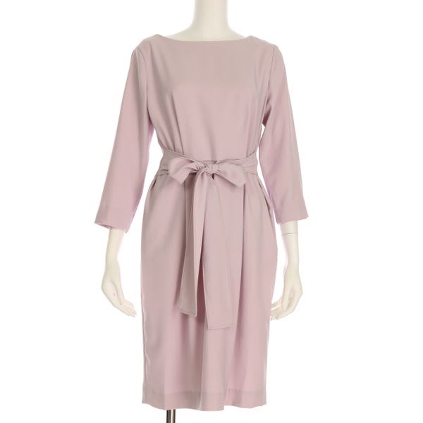 クルーネックウエストリボンワンピース