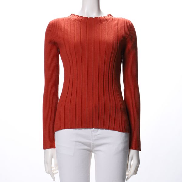 リブニットスリット長袖プルオーバー