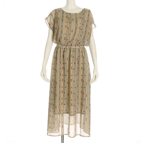 ストライプキカプリント総柄ワンピース