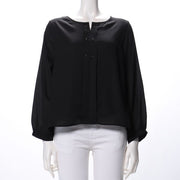 Vタックオープンフロントネックブラウス