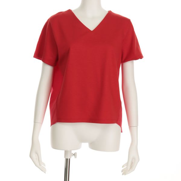 バックギャザーデザインVネックブラウス