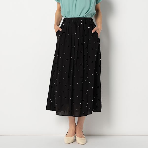 刺繍ドットフレアスカート