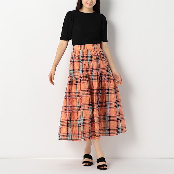 パフスリーブラウンドネックカットソー