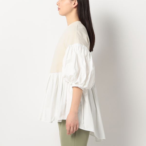 ボリュームスリーブ異素材切り替えブラウス