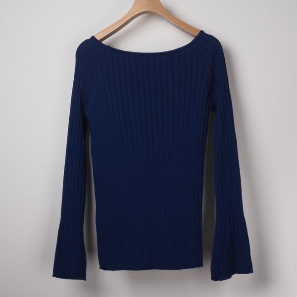 ワイドリブボートネックニット