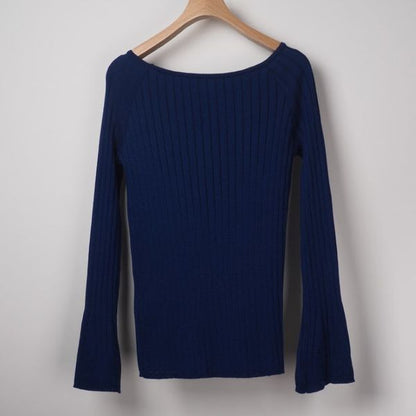 ワイドリブボートネックニット