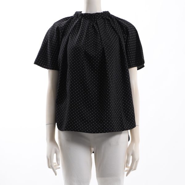 ネックギャザードット柄ブラウス