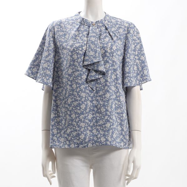 ボウタイ風小花柄ブラウス