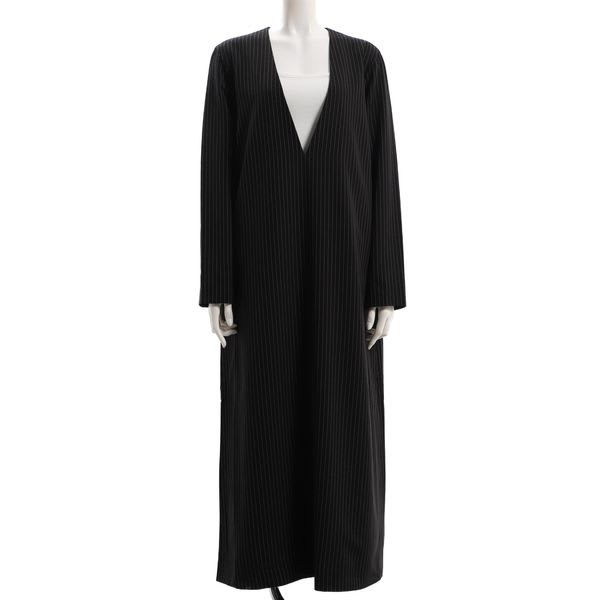 深Vネックストライプマキシワンピース