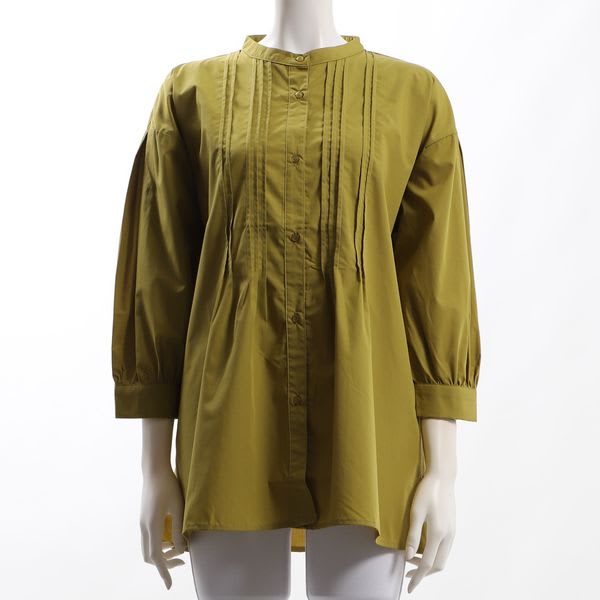 ピンタック前開きバンドカラーシャツ