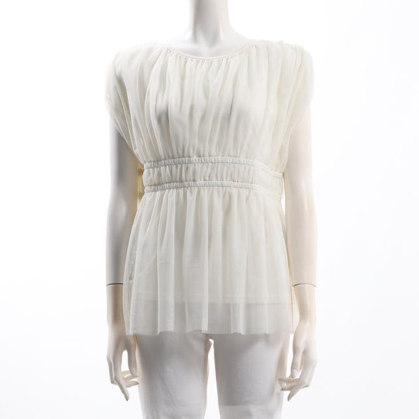 シアー素材ギャザーデザインブラウス