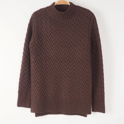 シェブロン編みボトルネックニット
