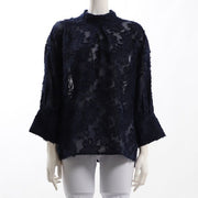 ジャガードスタンドカラーブラウス