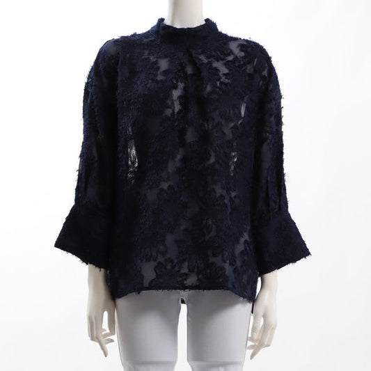 ジャガードスタンドカラーブラウス