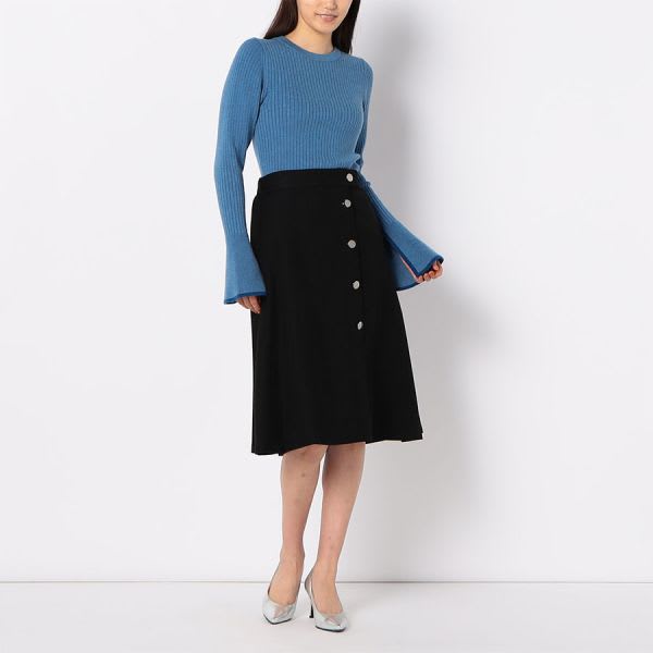 バイカラーフレアスリーブリブニット