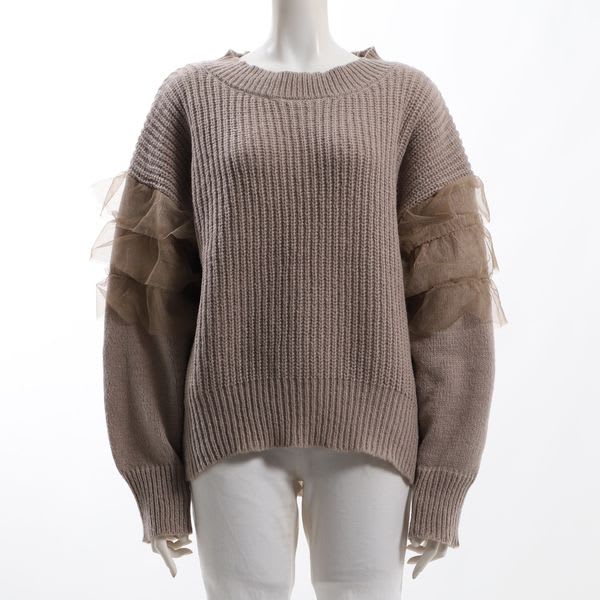 チュール付きラウンドネックニット