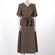 ウエストリボンデザインのVネックワンピース