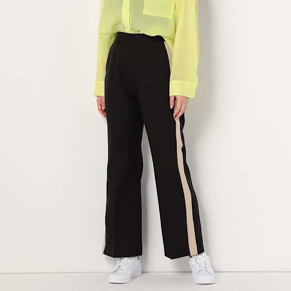 バイカラーデザインサイドスリットワイドパンツ