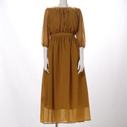 ギャザー入り袖透け感総柄ワンピース