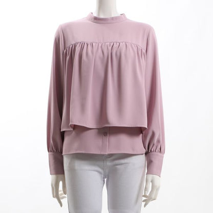 ケープデザイン前開きスタンドカラーブラウス