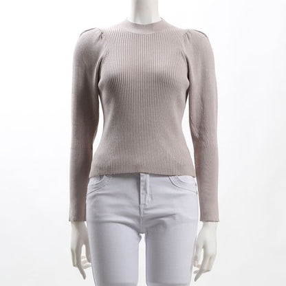 肩ギャザーパフスリーブリブニット