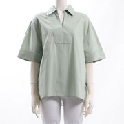 コットン素材オープンカラーブラウス