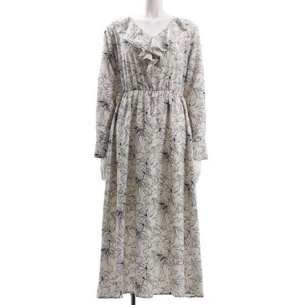 フリルアクセント総柄ワンピース