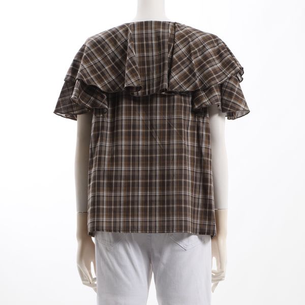 フリルデザインチェック柄ブラウス