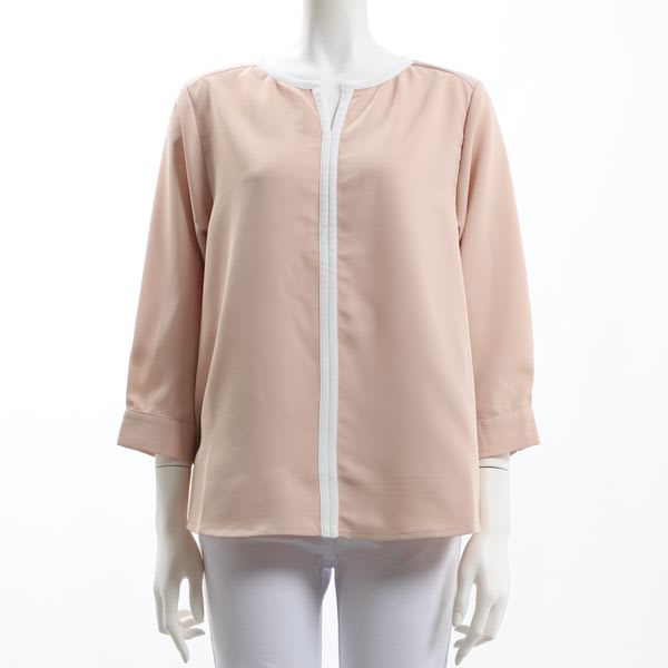 パイピングオープンフロントネックブラウス