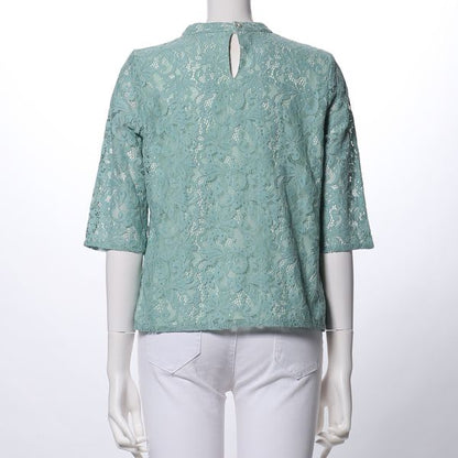 総レーススタンドカラーブラウス