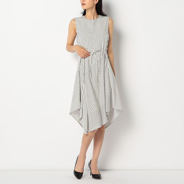 イレギュラーヘムストライプ切り替えワンピース