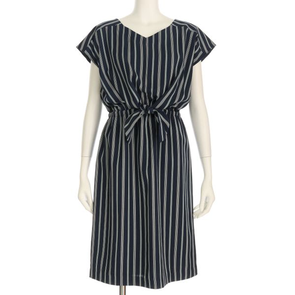 ボリツイルストライプウエストリボンデザインワンピース