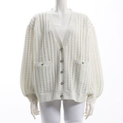 シルバー釦メッシュニットカーディガン