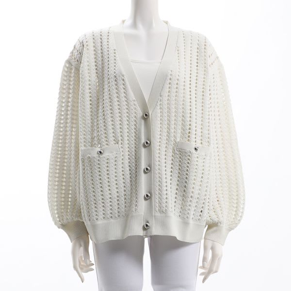 シルバー釦メッシュニットカーディガン