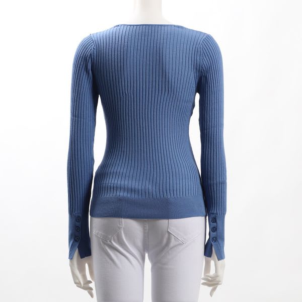 袖口ボタンデザインリブニット