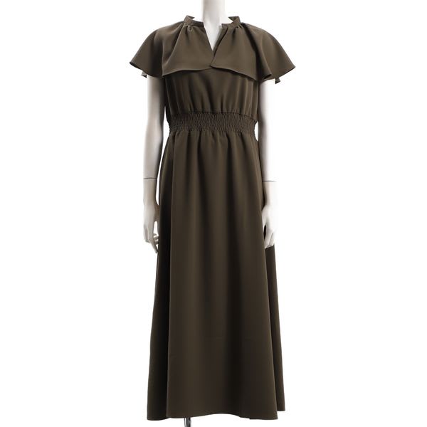 ビッグフリルオープンフロントネックワンピース