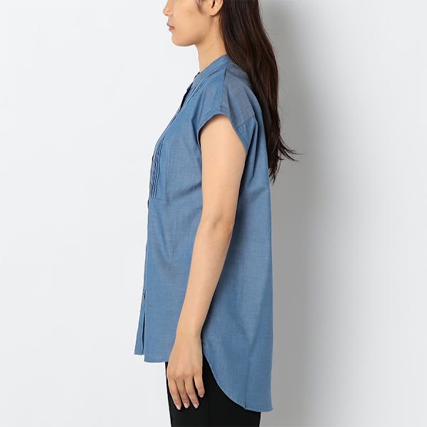 バックテールデザインバンドカラーブラウス