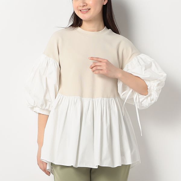 ボリュームスリーブ異素材切り替えブラウス